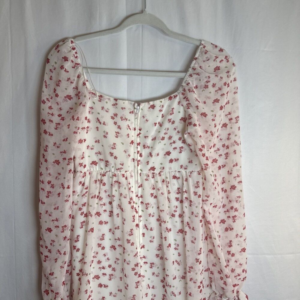 FRANCESCA'S MI AMI WHITE RED FLORAL LONG SLEEVE BABYDOLL DRESS Size XS Preowned - Picture 14 of 16